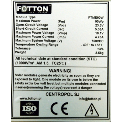 Bateria słoneczna FOTTON FTME-90W - elastyczna